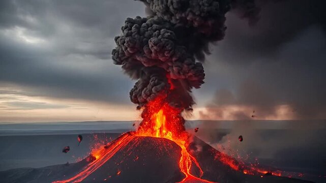Volcanic Eruption with Lightning Storm.