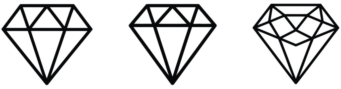 Diamond icon set vector illustration showing gemstone symbol, luxury jewel sign, royal concept graphics, and clean modern designs