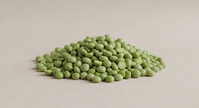 A pile of dried split green peas on a neutral beige background