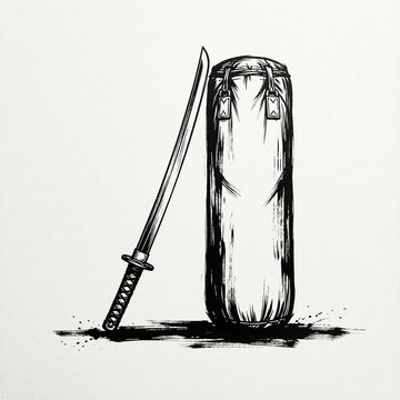 karate iaido Japanese katana sword next to a training bogu