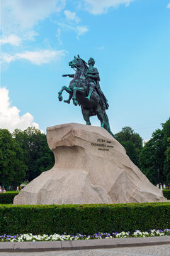 Saint Petersburg, Russia - July 26, 2025: The Bronze Horseman is the famous bronze monument to Peter the Great on Senate Square. Sculpted by &Eacute;tienne Falconet