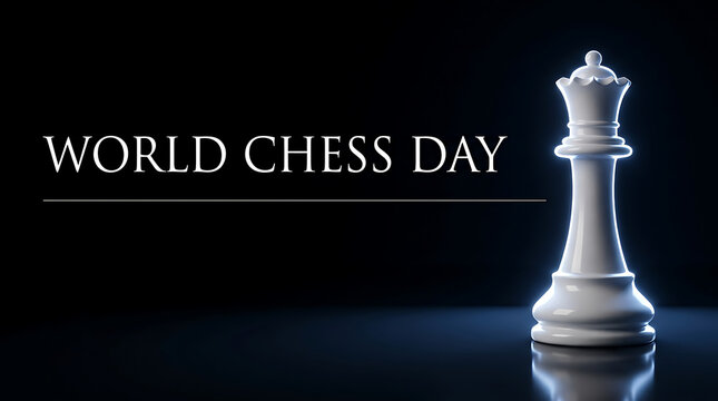 World chess day professional queen chess piece against dark studio background