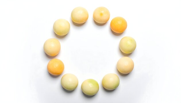 Circular Arrangement of Fresh Yellow Cherry Tomatoes on White Background