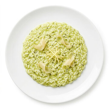 Authentic Risotto al Kiwi e Zenzero Kiwi and Ginger Risotto Isolated on White Background