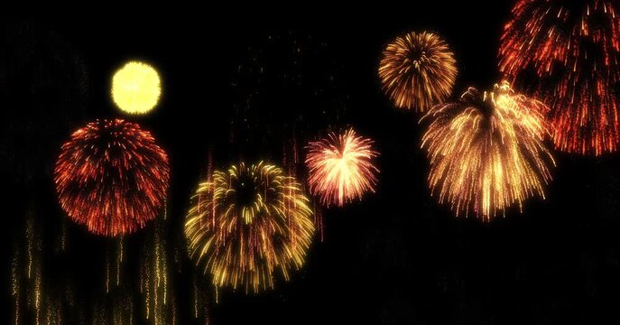 多数の花火 ループ映像 ゆっくり奥へ進むカメラワーク　