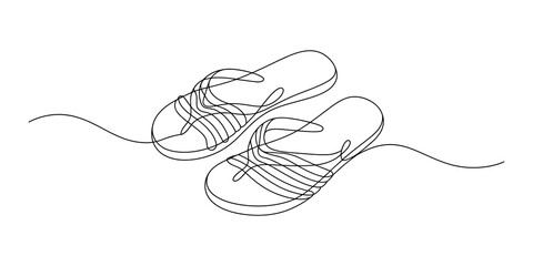 Simple line art drawing of a pair of beach flip flop sandals © JCS Graphic Design 