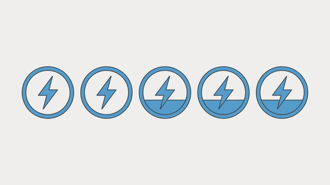 Five lightning bolt icons in blue circles against a light gray background simple vector graphics thunder electricity power
