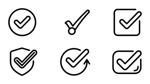 Checkmark Icons Set: Approval, Success, Confirmation, Verification, Tick Mark Graphics, Vector Elements