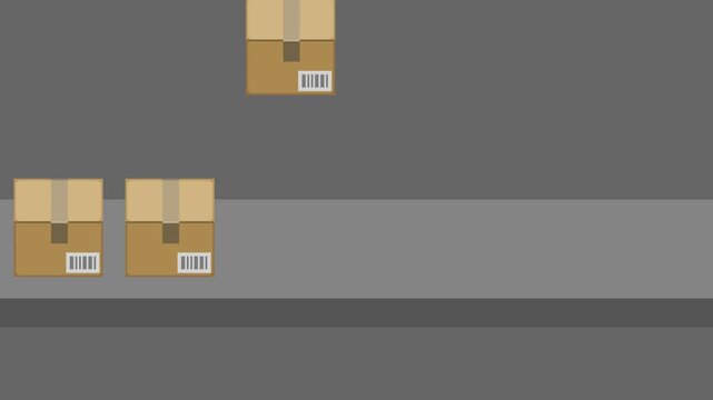 Brown cardboard boxes with barcodes fall one by one, and when six are collected, they move to the left (you can loop this video)