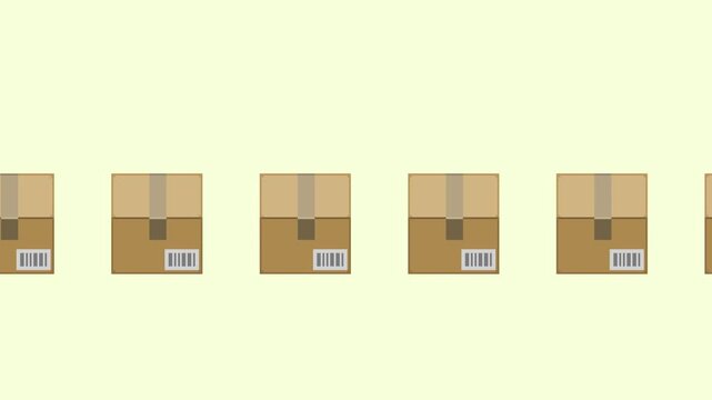  A plain background with a brown cardboard box bearing a barcode moving to the left (can be looped)
