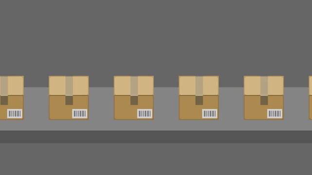 A brown cardboard box with a barcode moves to the left (Loop playback available)