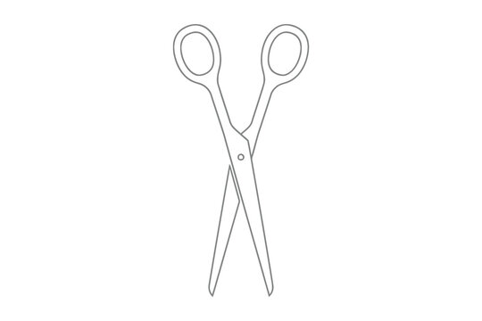 Simple scissors with black outline white background, symbol