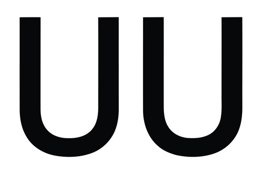 A pair of large black letter u's on a white background, isolated typography