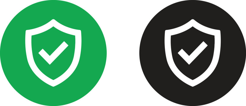 Green and black circle shield icons with check mark symbols for security and protection concepts