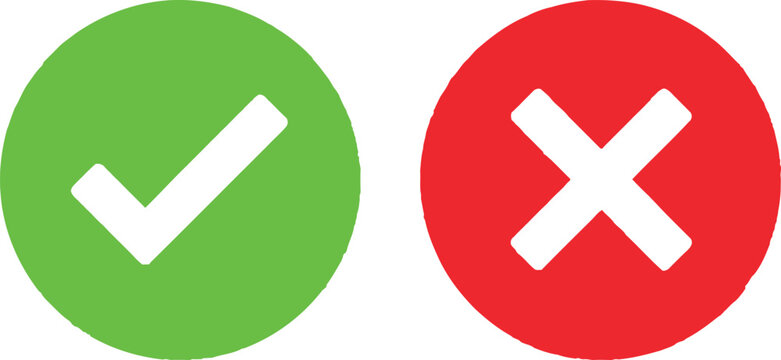 Green check mark and red cross sign icons for true or false choice