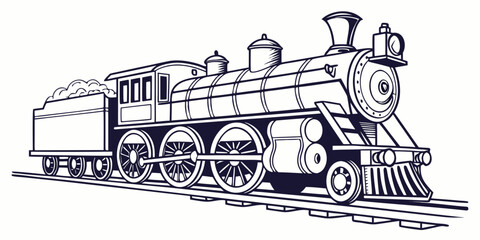 Black and white vintage steam train engine side view line steam locomotive vintage train © Abu