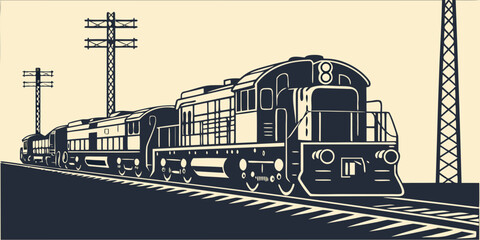 Black and white of vintage train locomotives on railway tracks steam engine © Abu