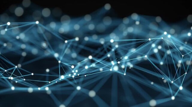 Dynamic visualization of interconnected data points forming a sprawling digital network, showcasing the intricate web of modern technology and communication systems