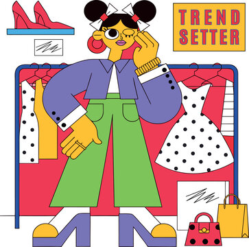 Cartoon Woman Shopping During a Holiday Sale Vector Illustration