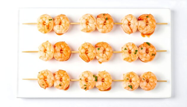 Fresh Grilled Shrimp Skewers on a Rectangular White Plate