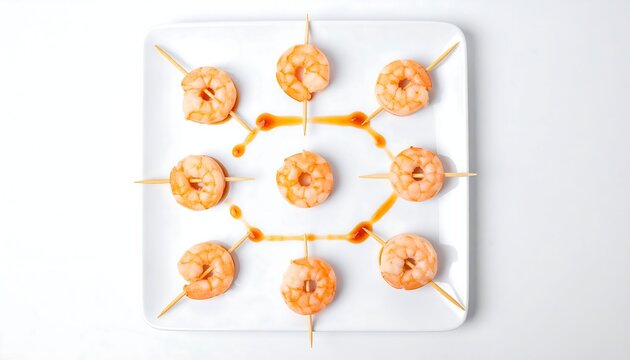Gourmet Shrimp Appetizers Served on Skewers with Sauce