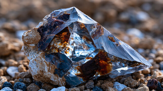 Flint nodule freshly extracted from chalk deposit, conchoidal fracture surfaces gleaming with cryptocrystalline silica, cortex of weathered chalk still attached to exterior, prehistoric tool materia