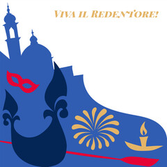 Traditional Venetian vector with dramatic scale contrast, masquerade mask, gestural composition for gondola festival design © Aleksandr