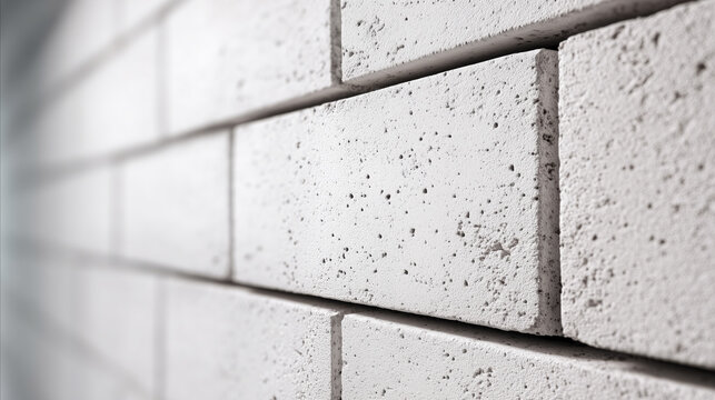 Close-up of a wall made of aerated concrete blocks with visible texture of the building material.