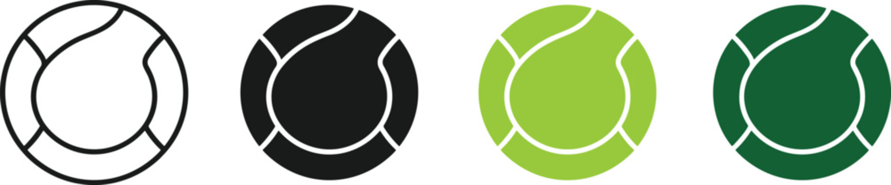 Tennis ball icons with outline solid lime green dark green variations vector illustration artwork