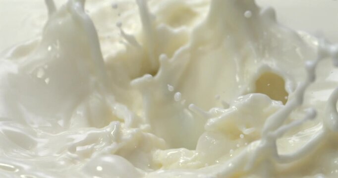 Kiwi slices falling into milk or yogurt with splash in super slow motion 1000 fps