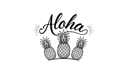 Elegant black and white aloha crown with decorative floral design and text Vector © MST SUETI