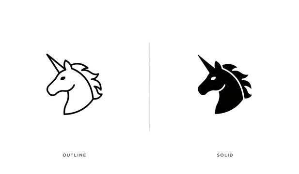 Minimalist unicorn and black horned horse icons side by side Vector