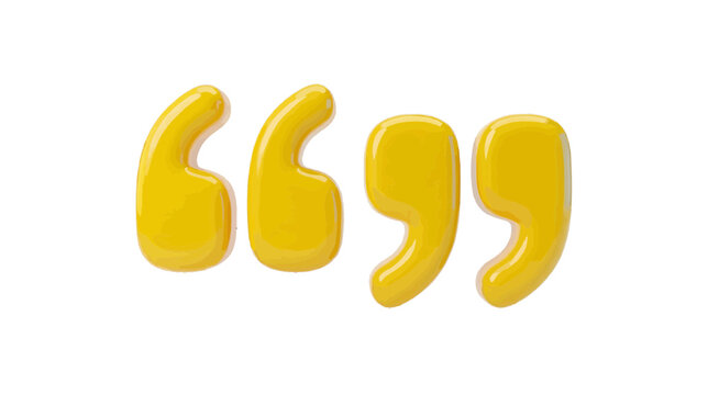 Vector illustration of yellow 3d quotation marks on a transparent background