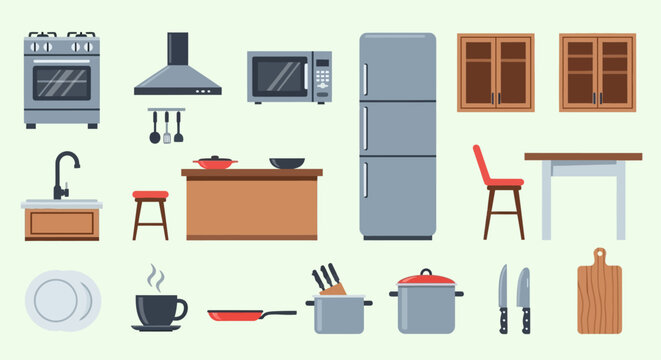 Kitchen Appliances and Furniture Icon Set