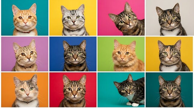 Cute tabby cat with colorful background filters