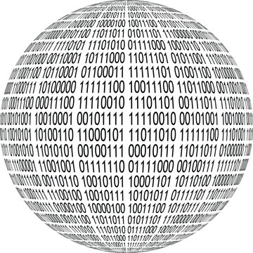 Digital Binary Code Globe Sphere Representing Global Technology and Data Network Concept