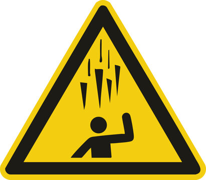 Falling objects hazard warning sign a yellow triangular symbol depicting a person under sharp falling items essential for safety regulations and construction sites