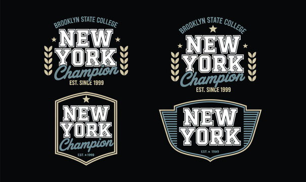 New York Champion Vintage Vector Emblem Set for Varsity College Sports T Shirt Design Print Banner
