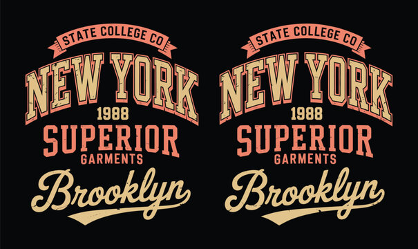 New York Brooklyn State College Vintage Vector Emblem for Varsity Sports T Shirt Design Print Banner