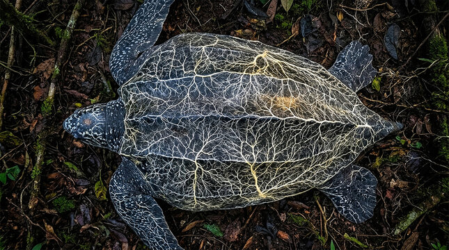 Bioluminescent Mycelium Fungi Growth Turtle conceptual animal nature network