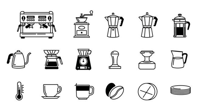 Coffee Making Equipment Icon Set