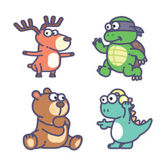 Naklejka premium Set of cute cartoon animal characters like deer turtle bear and dinosaur