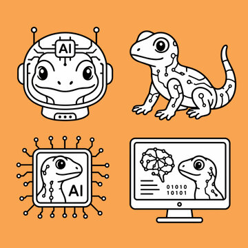 Chatbot character graphics of lizard illustration for computer science and artificial intelligence as vector art