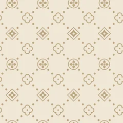 Elegant beige and gold seamless geometric pattern featuring floral ornamental shapes and classic luxury design elements. Minimal neutral background perfect for wallpaper, textile, packaging, wedding  © ka_lou