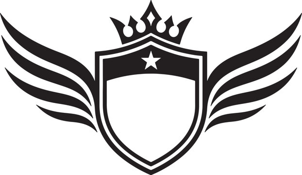 Also transparent background, black and white, shield emblem with, wings and crown, five-point star center