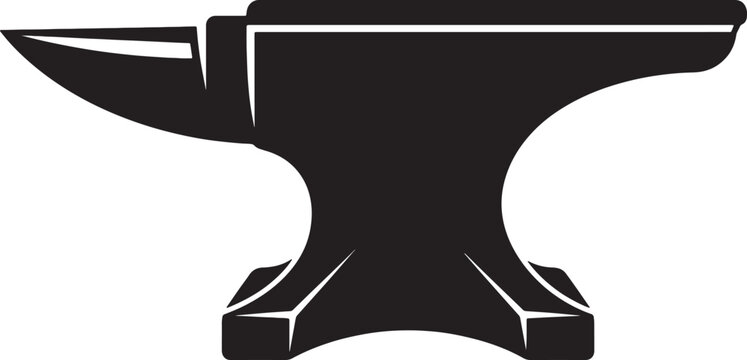 Also transparent background, black anvil with, smooth, shiny surface, on white background, minimalist silhouette