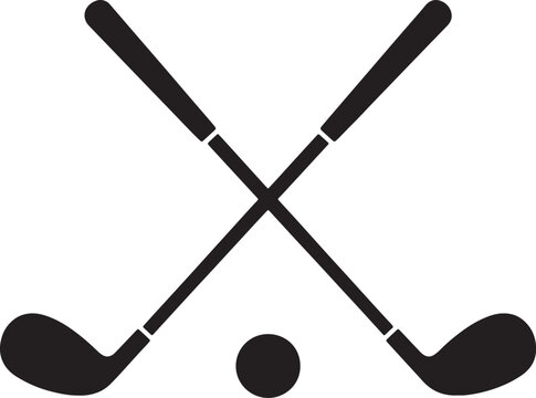 Also transparent background, black minimalist crossed, golf clubs with, ball, flat golf, ball crossed clubs