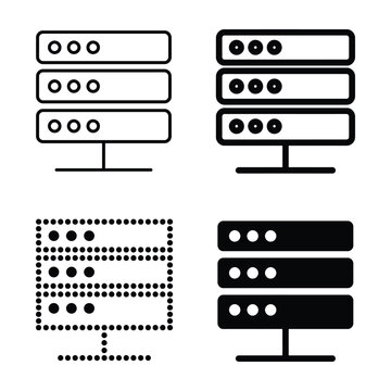 Computer servers and servers and dot matrix printer icons on white background