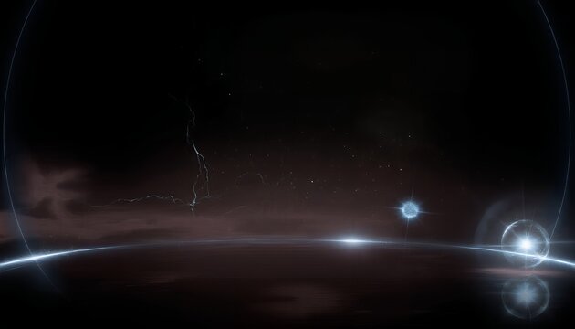 A stunning visual representation of a futuristic space scene with glowing lights and stars in a dark universe background