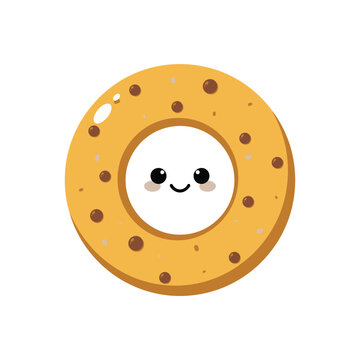 Cute round chocolate chip cookie character with happy smiling face for bakery menu and sweet dessert concept
